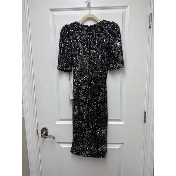 NWT Calvin Klein Women's Size 6 Bkack Short Sleeve Sequin Sheath Cocktail Dress - Picture 8 of 11